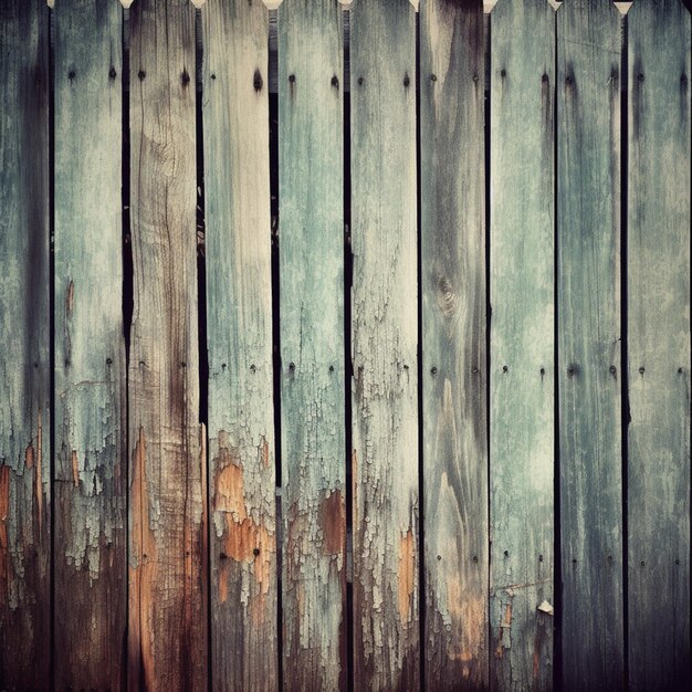 Arafed Holz Zaun mit Peeling Farbe und ein weißer Picket generative ai