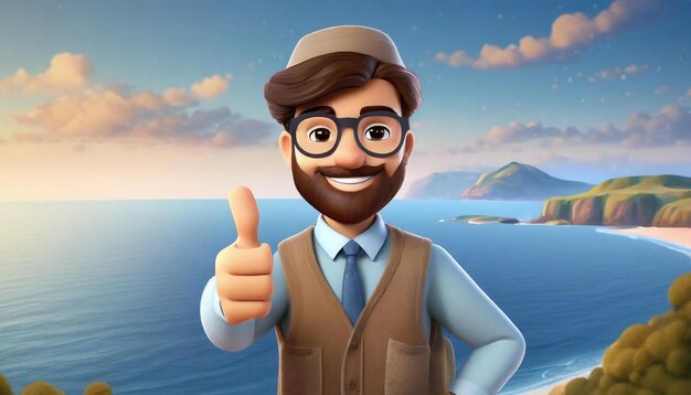 Arafed hombre 3D con barba y gafas dando un pulgar hacia arriba