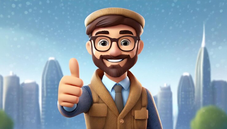 Arafed hombre 3D con barba y gafas dando un pulgar hacia arriba