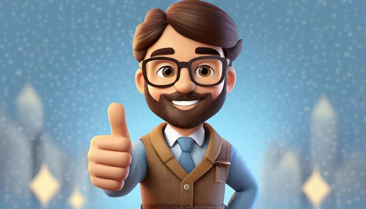 Arafed hombre 3D con barba y gafas dando un pulgar hacia arriba