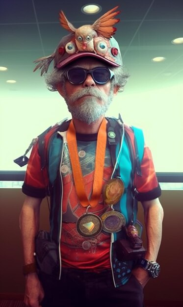 Arafed hombre con sombrero y gafas de sol con medalla generativa ai