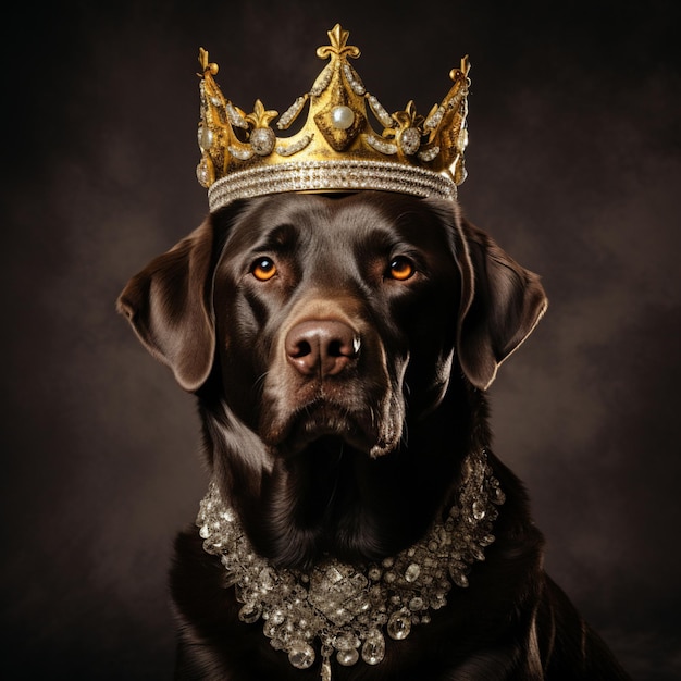 Arafed-Hund, der eine Krone und eine Halskette mit einer Kette um den Hals trägt, generatives Ai