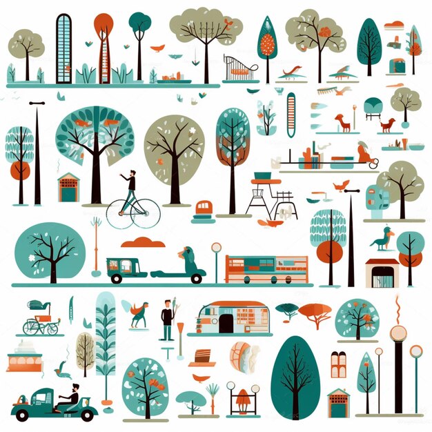 Foto arafed illustration verschiedener arten von parks und bäumen generative ai