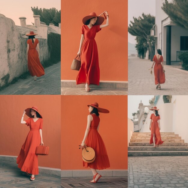 Foto arafed imagen de una mujer en un vestido rojo y sombrero generativo ai