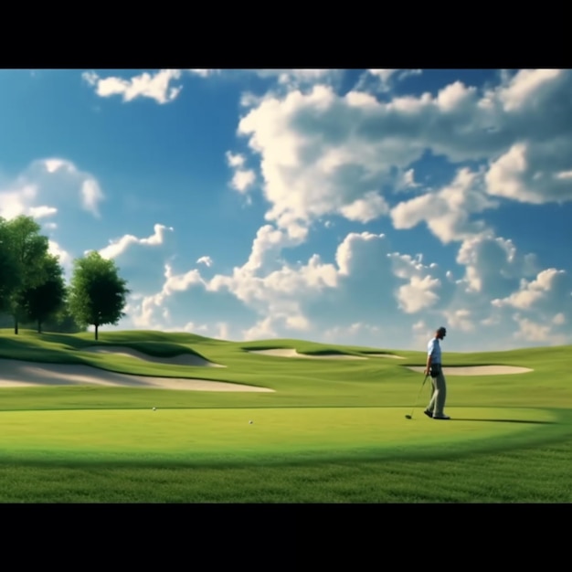 Foto arafed jugador de golf en un verde poniendo una pelota en la arena generativa ai