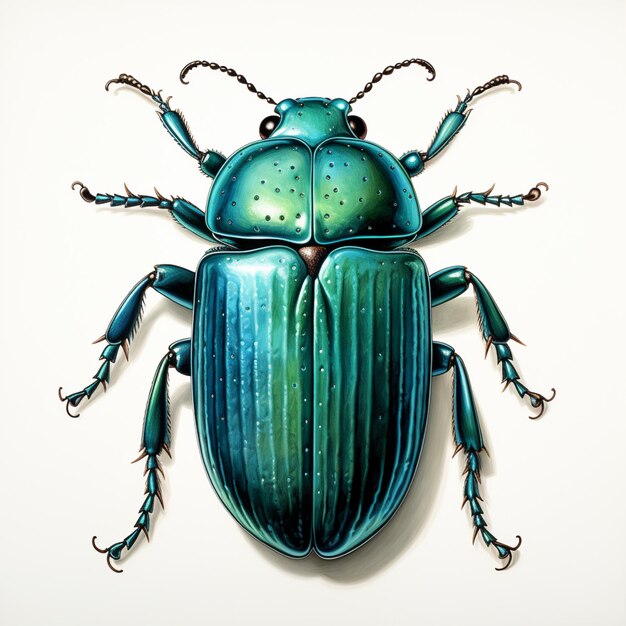 Arafed-Käfer mit grünen und blauen Farben auf weißem Hintergrund, generative KI
