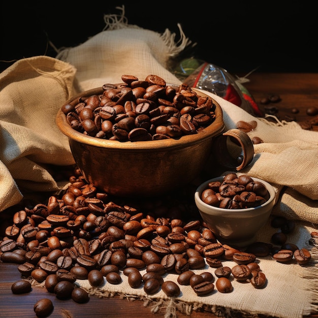 arafed Kaffeebohnen in einer Schüssel und eine Schüssel Kaffeebohnen generative ai