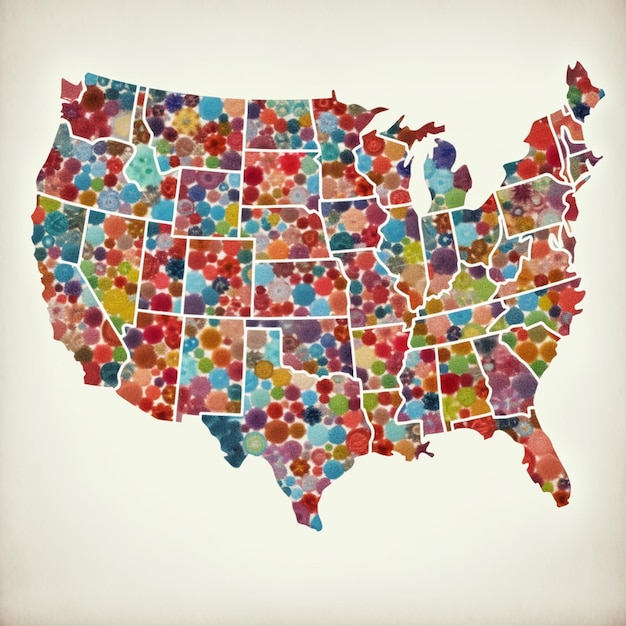Arafed-Karte der Vereinigten Staaten mit bunten Blumen, generative KI