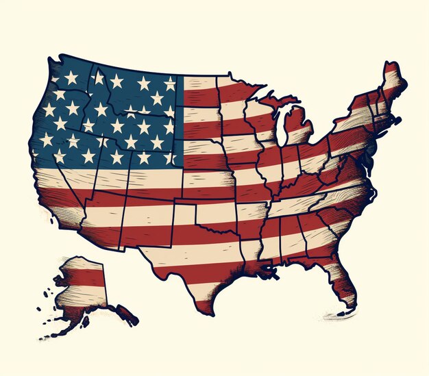 arafed Karte der Vereinigten Staaten mit einer Flagge darauf generative ai