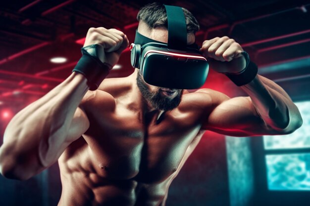 Arafed-Mann in einem Virtual-Reality-Headset in einem Fitnessstudio