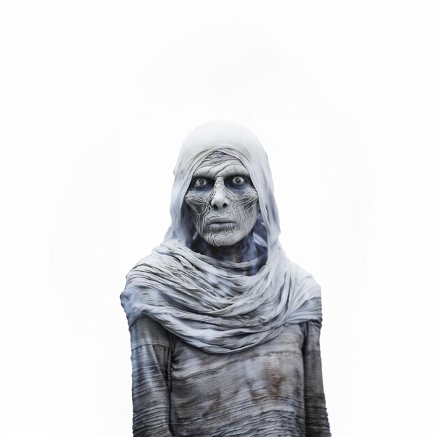 Foto arafed mann in einem weißen gewand und ein schal mit einem schädel auf seinem kopf generative ai
