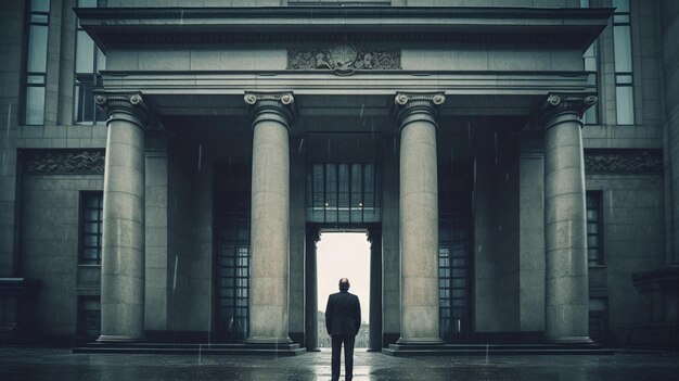 Arafed-Mann steht vor einem Gebäude mit Säulen und einer Tür mit generativer KI