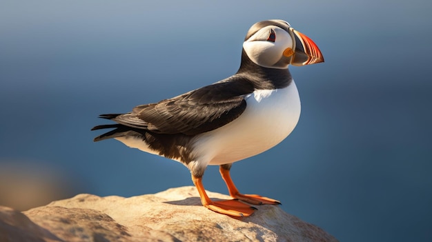 Arafed pájaro de pie en una roca con un pico naranja brillante generativo ai