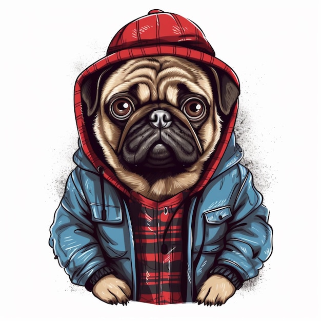 Arafed pug con una chaqueta y una sudadera generativa ai