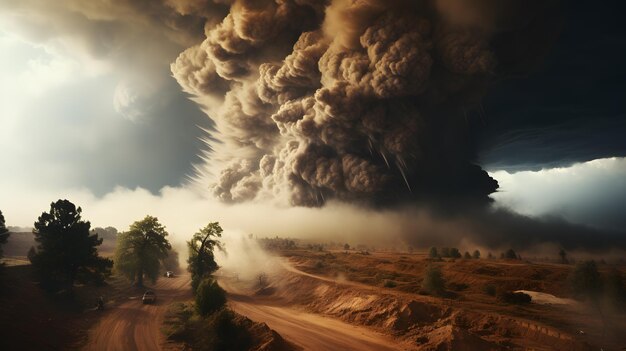 Arafed-Rauchwolke und Rauch, der aus einer großen Wolke wälzt Generative KI