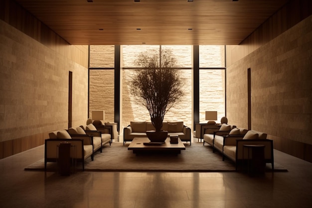 Arafed-Raum mit einem großen Fenster und vielen Möbeln mit generativer Klimaanlage