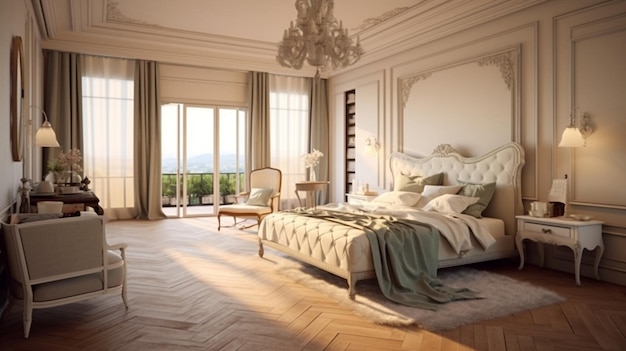 Arafed Schlafzimmer mit einem Bett generative ai