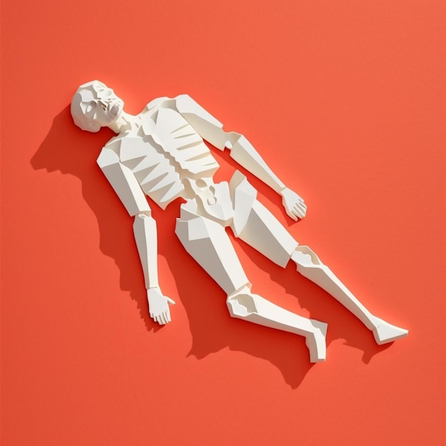 Arafed-Skelett auf einer roten Oberfläche mit einer schattengenerierenden KI