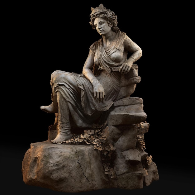 Arafed-Statue einer Frau, die mit einem Buch auf einem Felsen sitzt