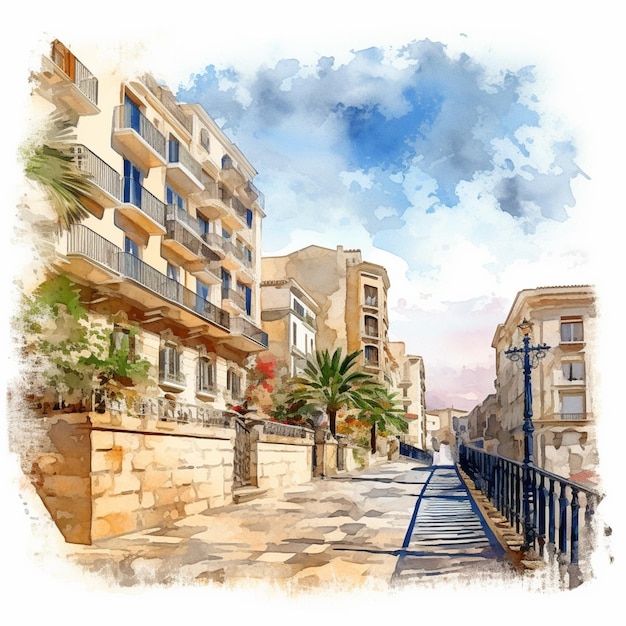 Arafed vista de una calle con una puerta y un edificio generativo ai