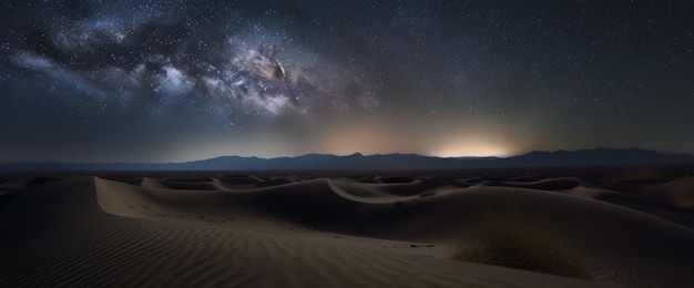 Foto arafed vista de um deserto com um céu cheio de estrelas generativo ai