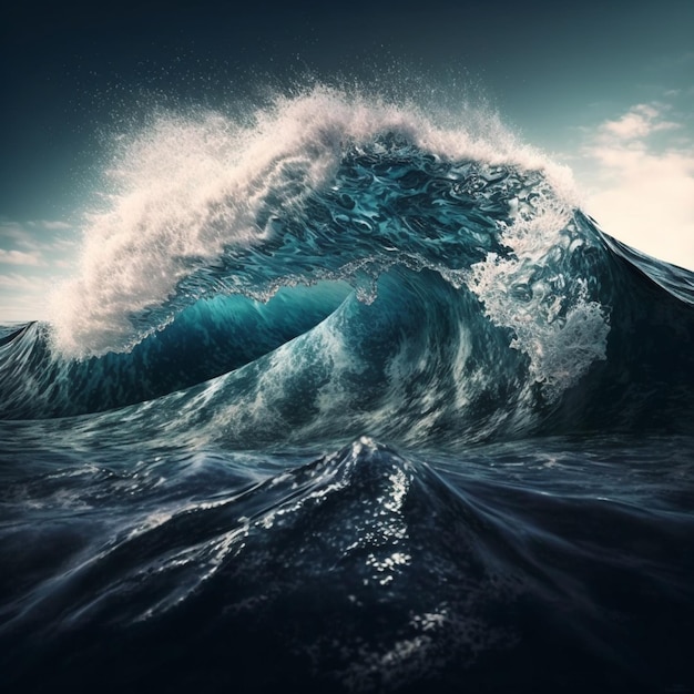 Arafed vista de uma grande onda quebrando no oceano generative ai