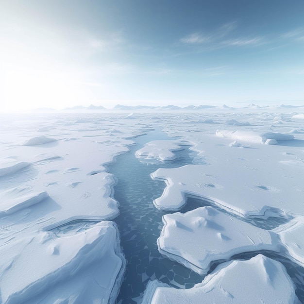 Arafed vista de un río helado en medio de una vasta extensión generativa ai