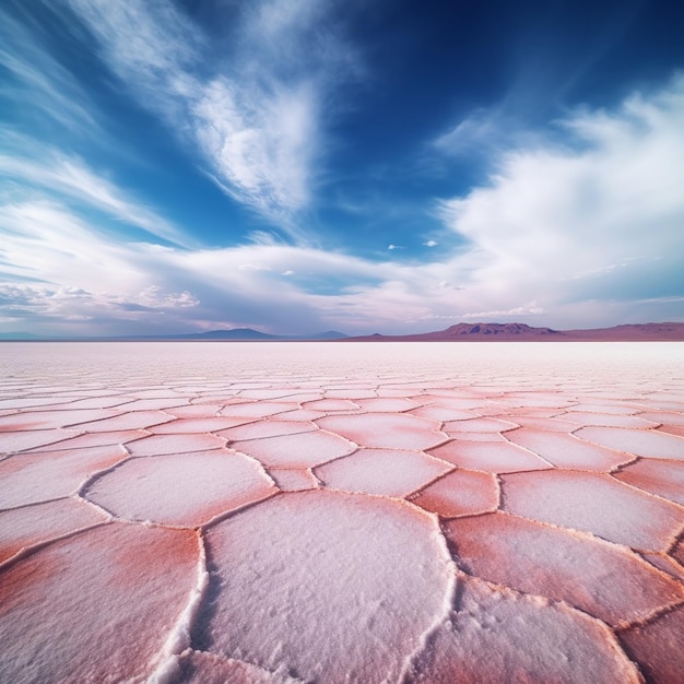 Arafed vista de un vasto paisaje de salinas con una montaña en la distancia generativa ai