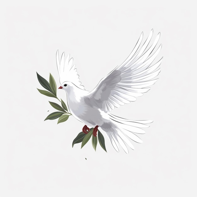 Arafed weiße Taube mit grünen Blättern fliegen im Himmel generative ai