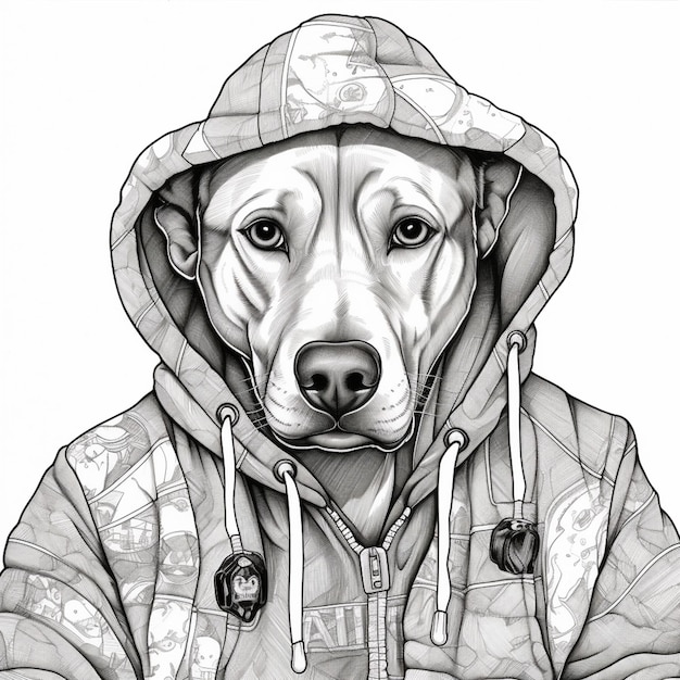 Foto arafed-zeichnung eines hundes, der einen hoodie und eine jacke trägt