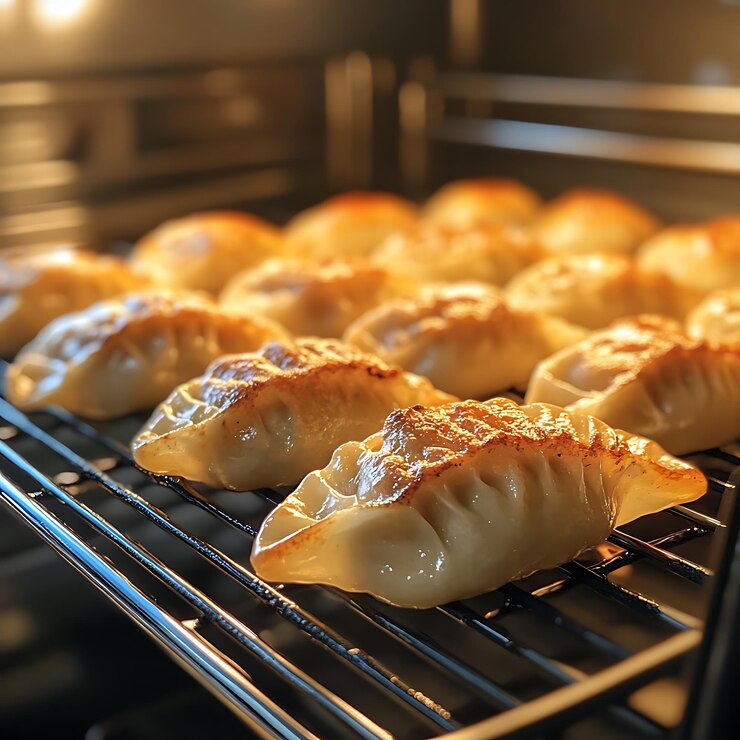 arafes cocinando en un horno con un estante de comida