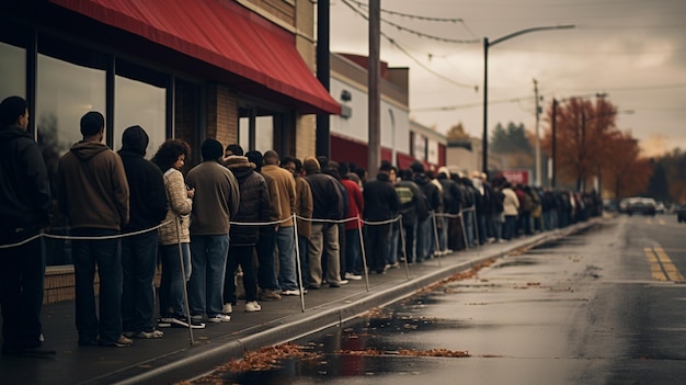 Foto arafes em fila para obter sua comida em um restaurante de fast food