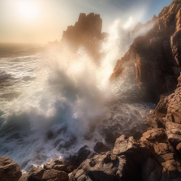 Los arafes están en las rocas cerca del océano con una ola generativa ai