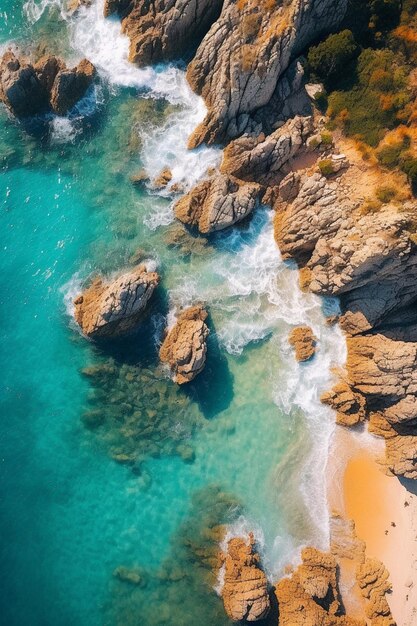 Arafes en las rocas cerca del agua y una playa generativa ai