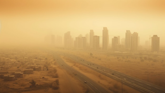 Araffature de una ciudad en medio de un desierto generativo ai