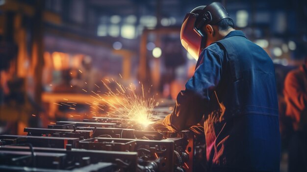 Araffe-Arbeiter schweißt Metall mit Funken in einer Fabrik mit generativer KI