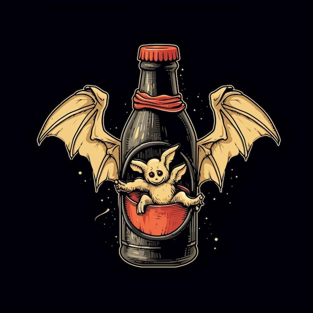 Foto araffe en una botella con un murciélago ai generativo