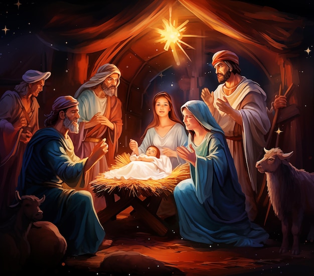 araffe cena de natal de um presépio com um menino jesus em uma manjedoura generativa ai