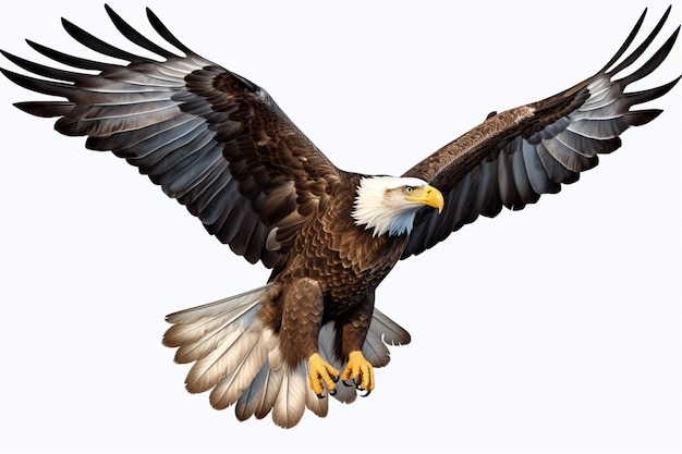 Araffe fliegt mit ausgebreiteten Flügeln und Krallen auf einem weißen Hintergrund