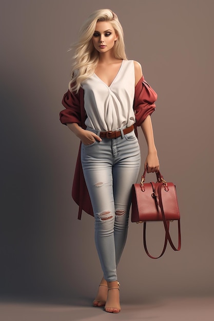 Araffe-Frau in Jeans und weißem Top mit roter Handtasche