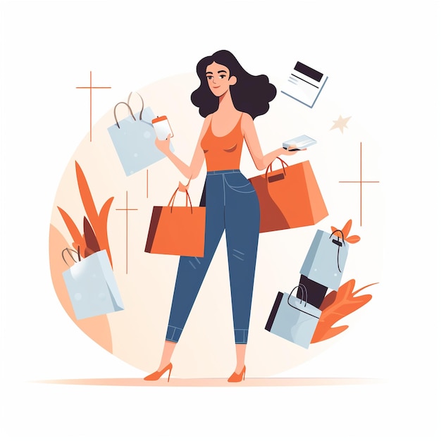Araffe-Frau mit Einkaufstaschen und Kreditkarte in der Hand