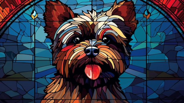 Araffe-Hund im Buntglasfenster mit blauem Himmel im Hintergrund generative KI