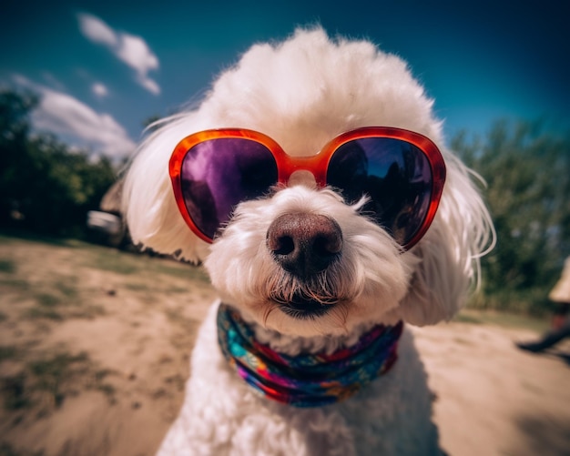 Araffe mit Sonnenbrille auf dem Kopf und einem Schal um den Hals