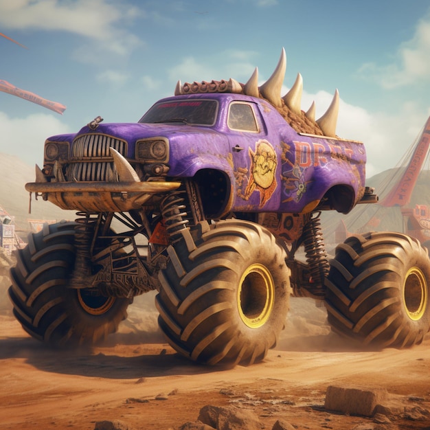 Araffe Monster Truck mit Stacheln an den Reifen in einer Wüsten-Generative ai