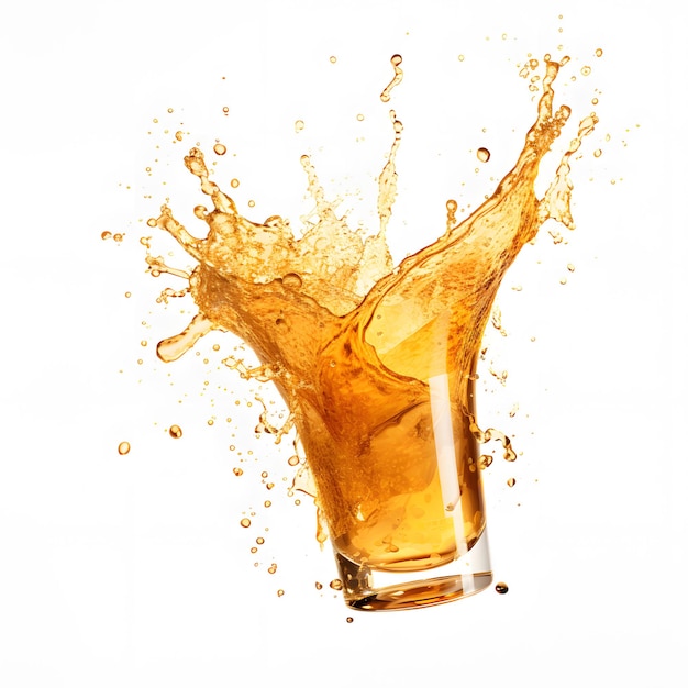 Foto araffe salpicando líquido en un vaso de cerveza sobre un fondo blanco ia generativa