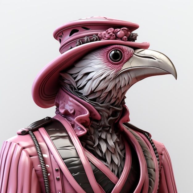 araffe con un sombrero rosa y una chaqueta rosa y un ai generativo de pájaro rosa