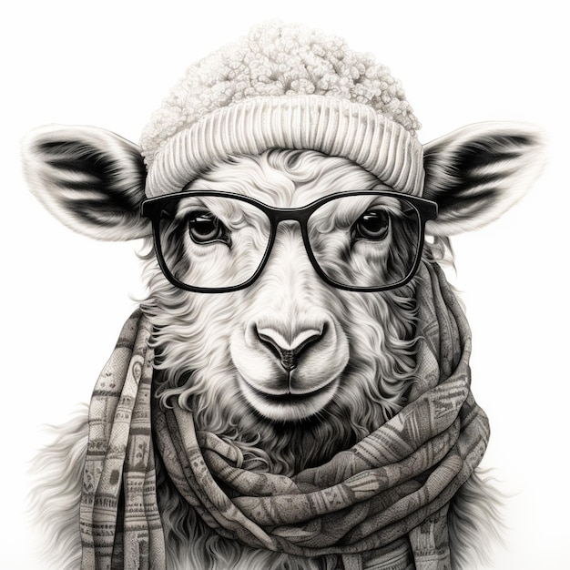 Araffe trägt eine Brille und eine Strickmütze und einen Schal. Generative KI