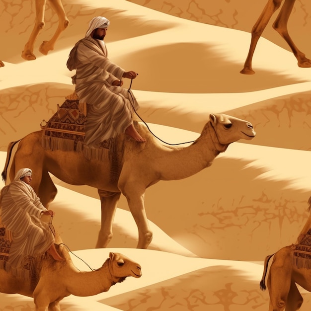 Foto araffen in der wüste mit kamelen und menschen, die im hintergrund laufen