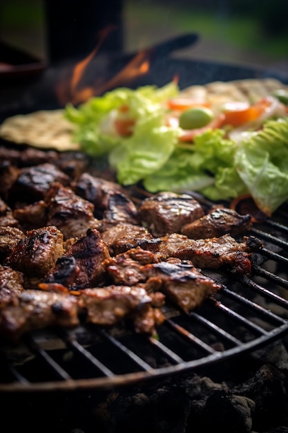 Araffen und Salat auf dem Grill mit einer salatgenerierenden Ai