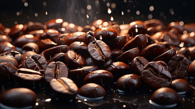 Araffes de granos de café están siendo rociados con agua generativa ai